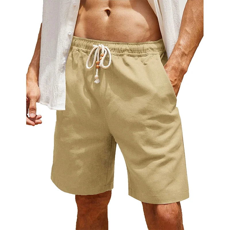 2023 Summer New Men's Shorts Cotton Linen Pockets Casual Fashion Beach Shorts Solid Color Versatile Vacation Shorts - KK Store