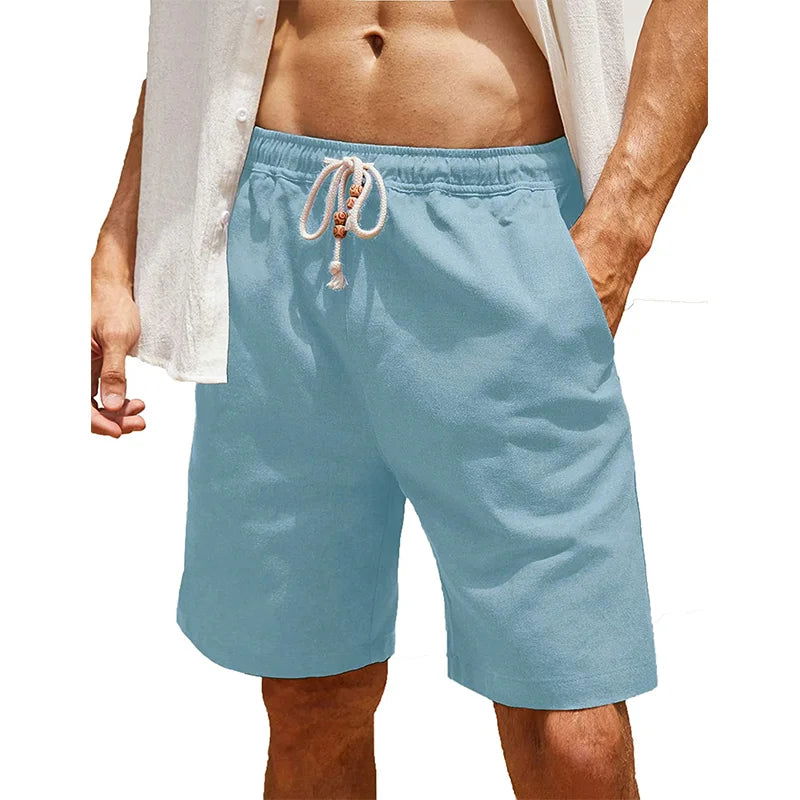 2023 Summer New Men's Shorts Cotton Linen Pockets Casual Fashion Beach Shorts Solid Color Versatile Vacation Shorts - KK Store