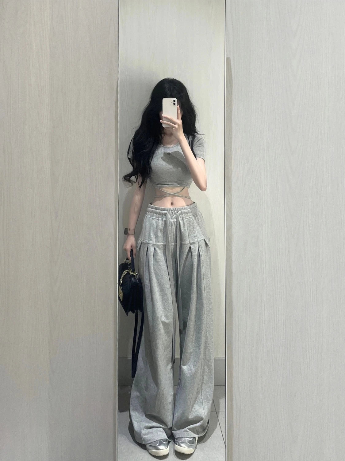 2 Piece Pant Sets 2024 Summer Casual Y2k Crop Top + Loose Trousers Sport Wear Korean Fashion Suits Chic Outwear T Shirts Blouse - KK Store