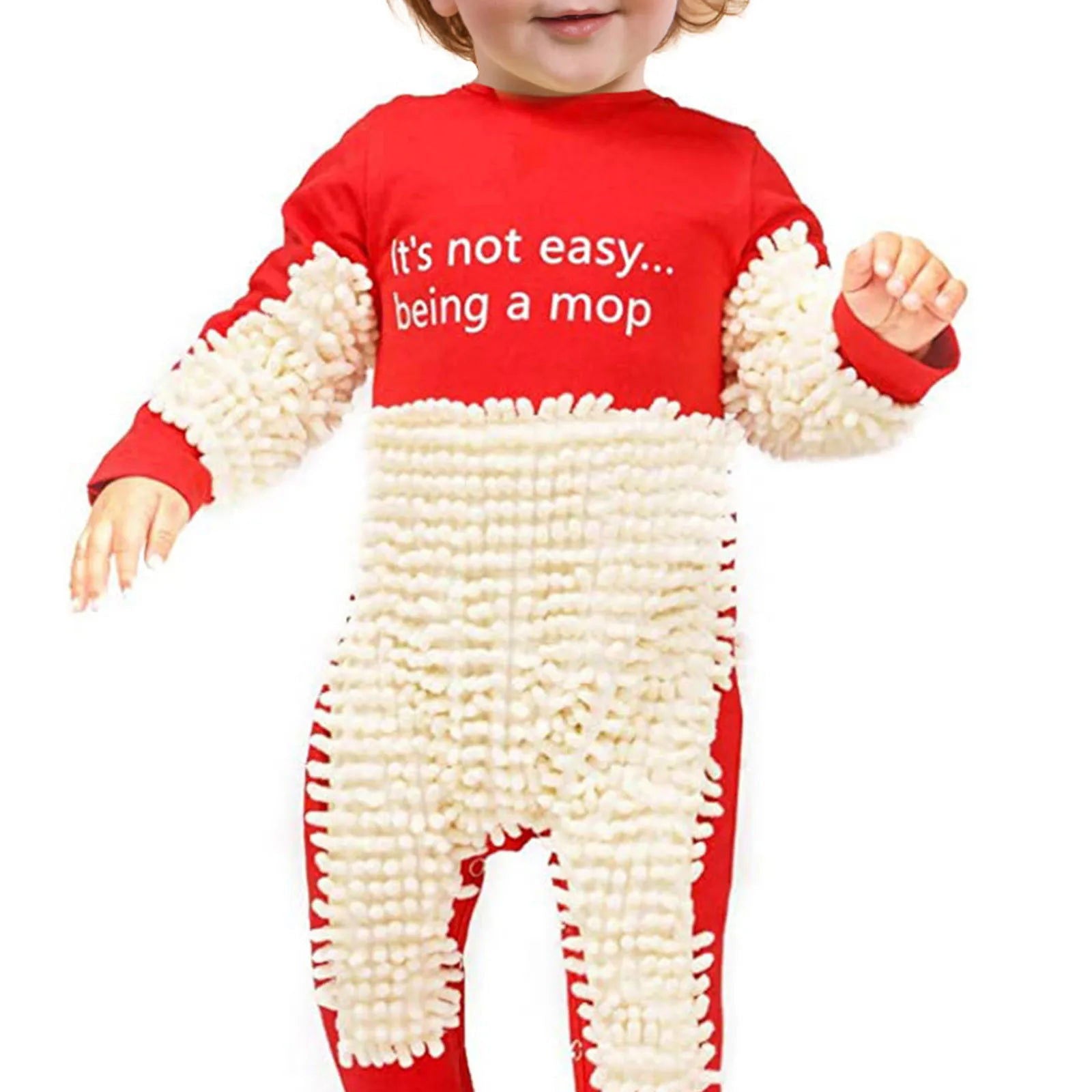 Baby Mop Rompers Outfit Unisex Rompe Boy Girl Polishes Floors Cleaning Mop Suit Cleaning Mop Sui Kids Crawls Toddler Jumpsuit - KK Store