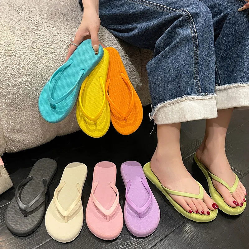 Beach Sandals Summer Flip Flops for Women Slippers Cute Candy Color Indoor Flat Shoes Men Beach Slippers Non-slip Soft Sole - KK Store