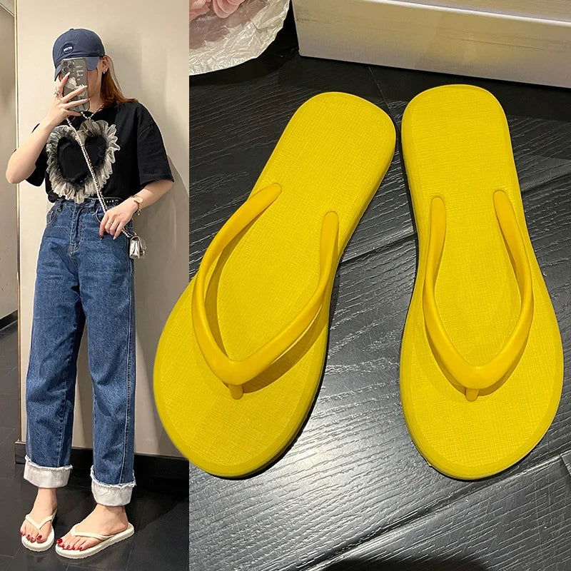 Beach Sandals Summer Flip Flops for Women Slippers Cute Candy Color Indoor Flat Shoes Men Beach Slippers Non-slip Soft Sole - KK Store