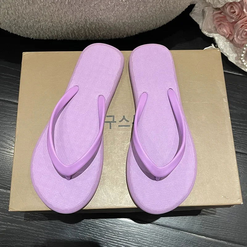 Beach Sandals Summer Flip Flops for Women Slippers Cute Candy Color Indoor Flat Shoes Men Beach Slippers Non-slip Soft Sole - KK Store