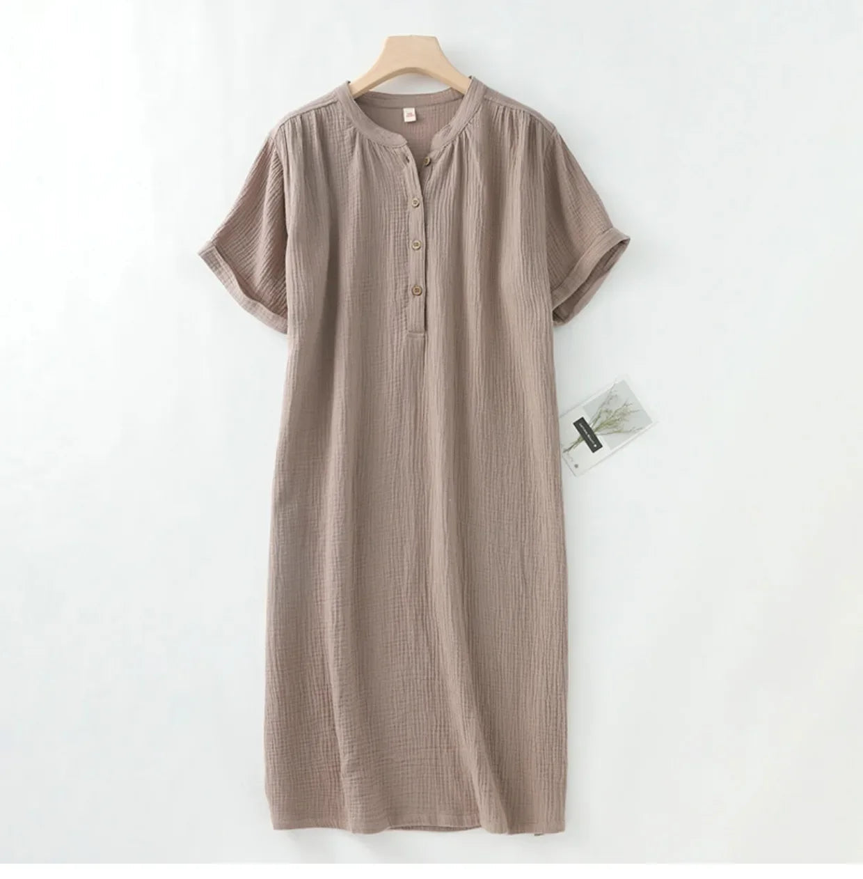 Chic 100% Cotton Gauze Muslin Dresses For Women 2023 Casual Solid Short Sleeve Button Women'S Summer Dress Midi Beach Sundress - KK Store