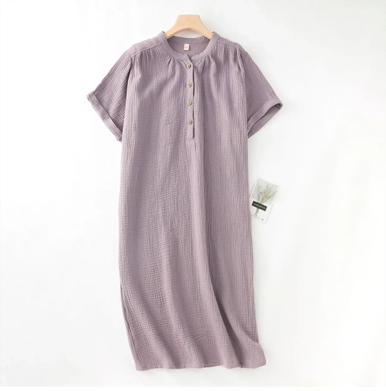 Chic 100% Cotton Gauze Muslin Dresses For Women 2023 Casual Solid Short Sleeve Button Women'S Summer Dress Midi Beach Sundress - KK Store