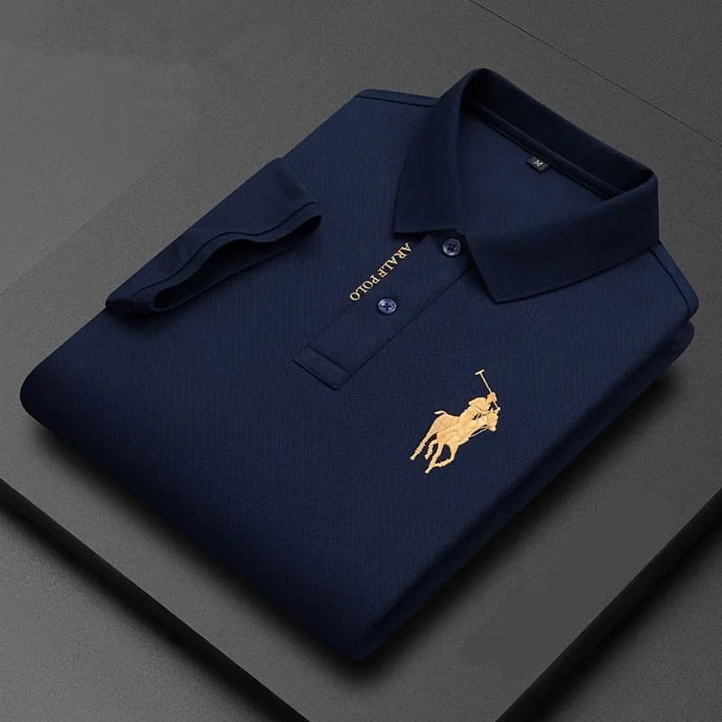 Embroidered Men's Pure Cotton Popsicle Cotton Short Sleeved Polo Shirt 2024 Summer New Business Casual Breathable Men's Top 4xl - KK Store