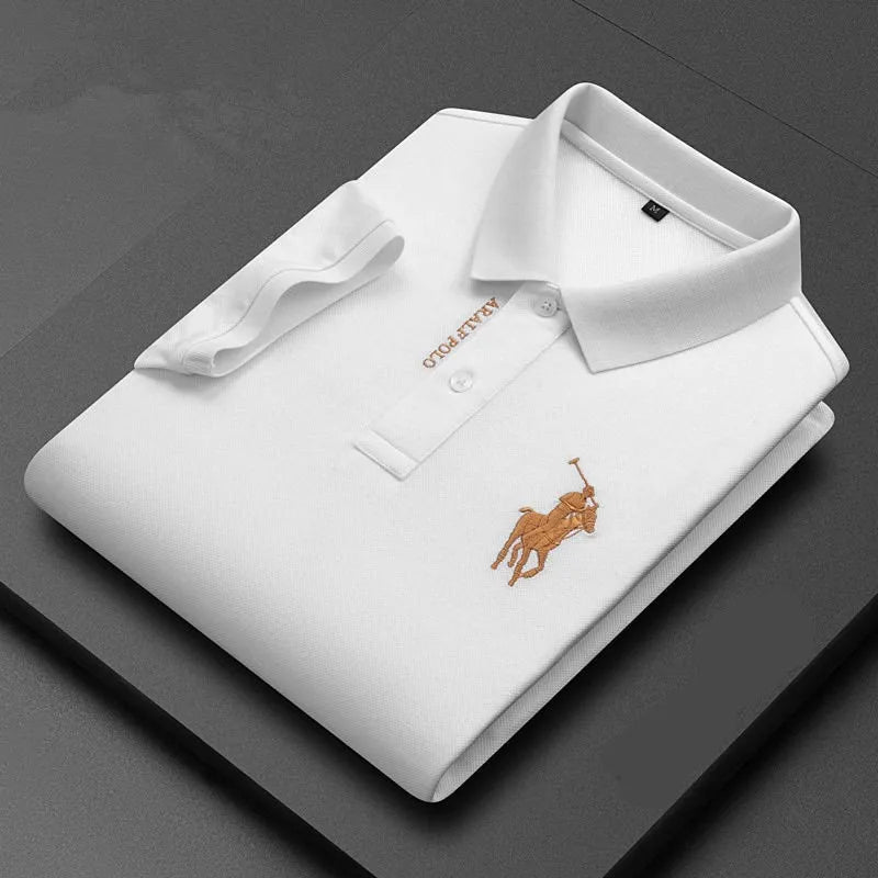 Embroidered Men's Pure Cotton Popsicle Cotton Short Sleeved Polo Shirt 2024 Summer New Business Casual Breathable Men's Top 4xl - KK Store
