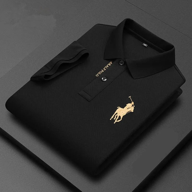 Embroidered Men's Pure Cotton Popsicle Cotton Short Sleeved Polo Shirt 2024 Summer New Business Casual Breathable Men's Top 4xl - KK Store