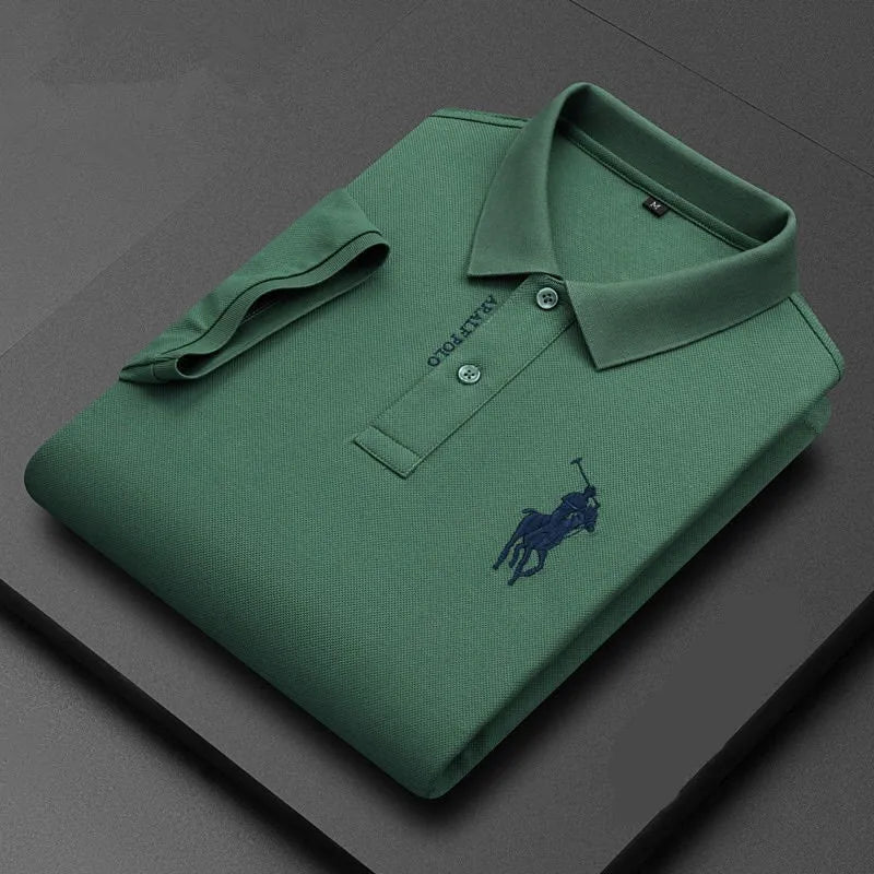 Embroidered Men's Pure Cotton Popsicle Cotton Short Sleeved Polo Shirt 2024 Summer New Business Casual Breathable Men's Top 4xl - KK Store