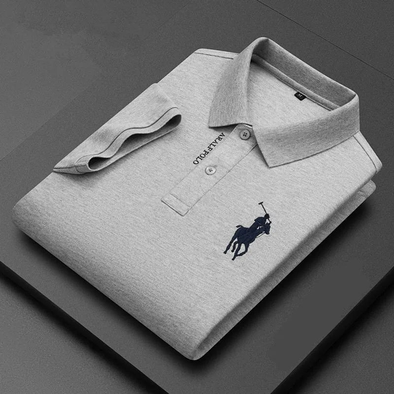 Embroidered Men's Pure Cotton Popsicle Cotton Short Sleeved Polo Shirt 2024 Summer New Business Casual Breathable Men's Top 4xl - KK Store