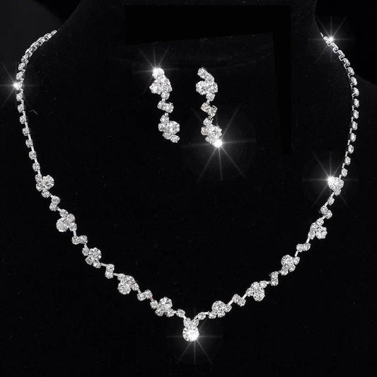 Fashion Women Necklace Earrings Set Alloy Rhinestone Wedding Bridal Lady Dangle Earring Necklaces Jewellery Accessories H9 - KK Store