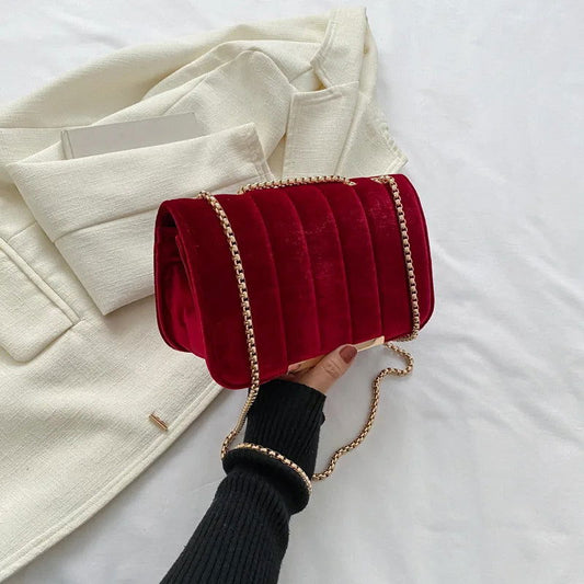 Luxury Red Velvet Crossbody Bags For Women Designer Small Shoulder Handbags Chain Messenger Bag Lady Mini Purses Hand Bag - KK Store