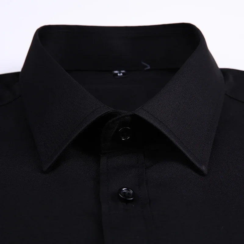 New Fashion Cotton Long Sleeve Shirt Solid Regular Fit Male Social Casual Business White Black Dress Shirts 5XL 6XL - KK Store