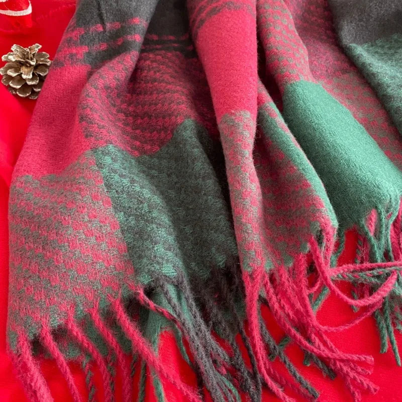 Scarf Retro Trend Women Checkered Christmas Scarf Cozy Cashmere Shawl.