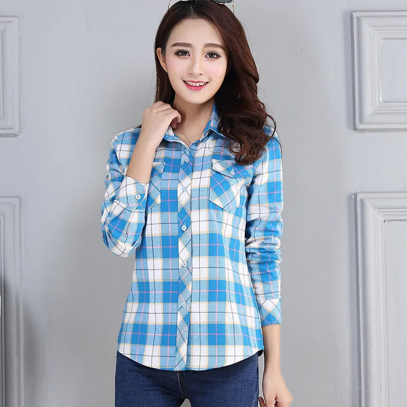 Women’s Casual Tops Flannel Plaid Shirt Long Sleeve Elegant Tops Sale.