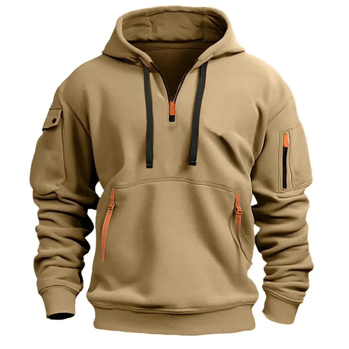 Unisex Hoodie Fleece Multi-Pocket Zipper, Casual Loose Fit Sweatshirt.