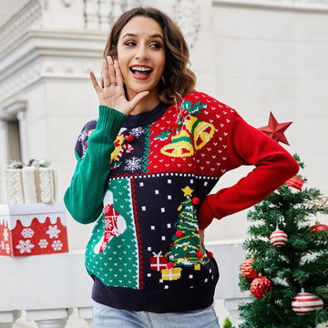 Women Sweaters Cardigan Short Snowflake On Christmas Tree With Bells Knitted Chest Cashmere Sweater Top Ropa En Promocion Mujer