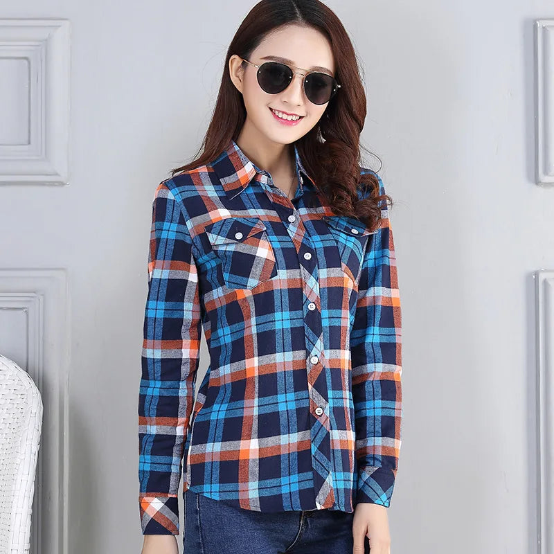 Women’s Casual Tops Flannel Plaid Shirt Long Sleeve Elegant Tops Sale.