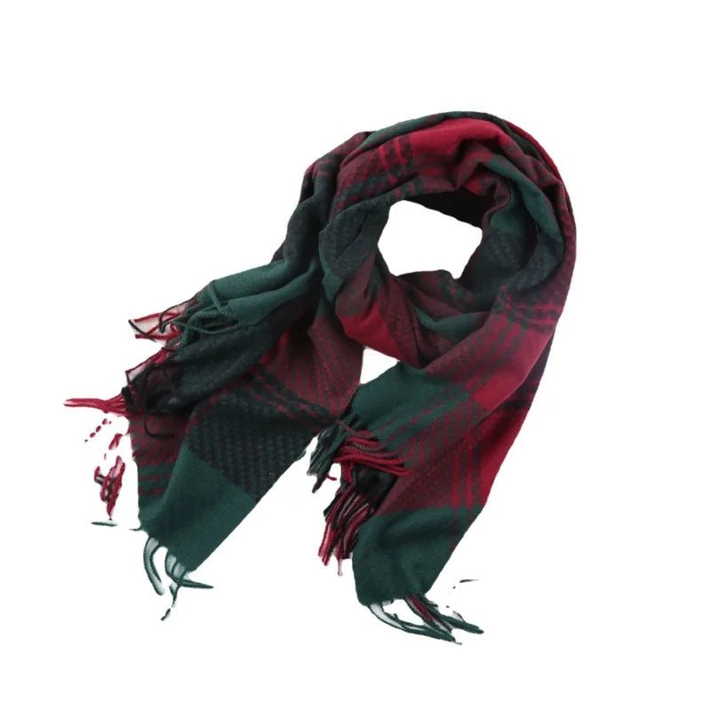 Scarf Retro Trend Women Checkered Christmas Scarf Cozy Cashmere Shawl.