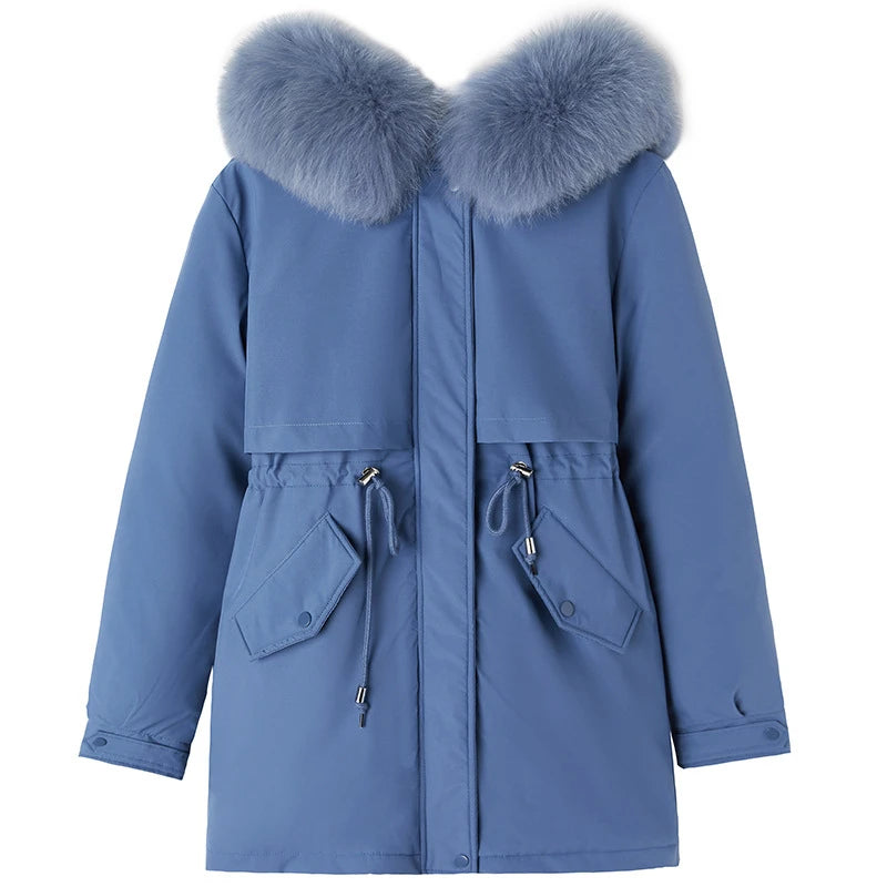 Women Parka Fashion Long Coat Wool Liner Hooded Parkas New Winter Jacket Slim with Fur Collar Warm Snow Wear Padded Clothes