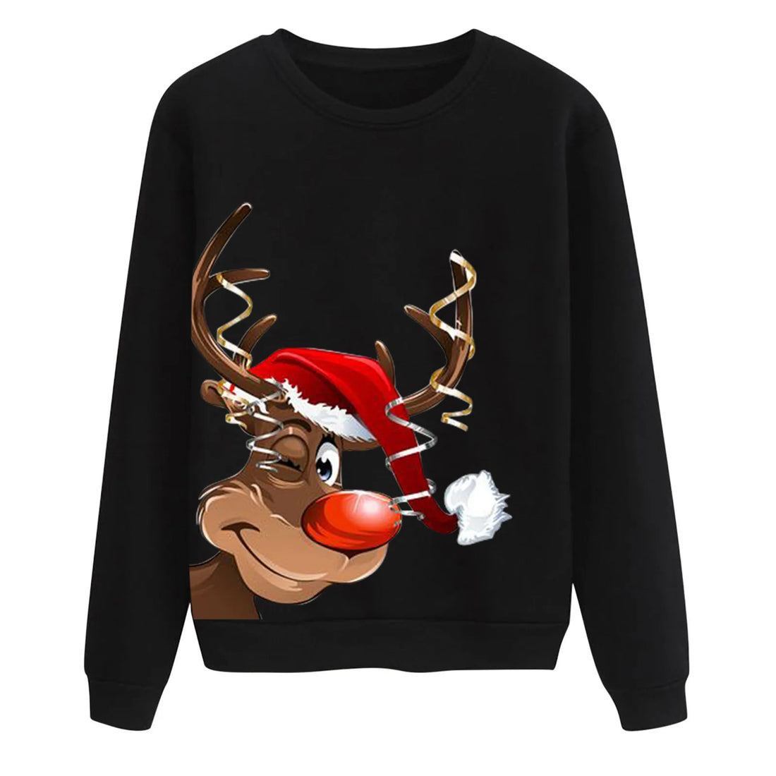 Printed Cute Reindeer Women's Sweatshirts Top Long Sleeve Round Neck Casual Pullover Sweatshirts Xmas Female Clothing Sweatshirt