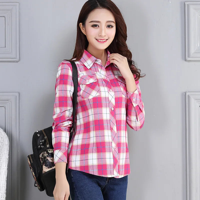 Women’s Casual Tops Flannel Plaid Shirt Long Sleeve Elegant Tops Sale.