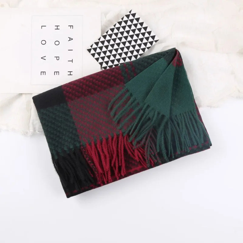 Scarf Retro Trend Women Checkered Christmas Scarf Cozy Cashmere Shawl.