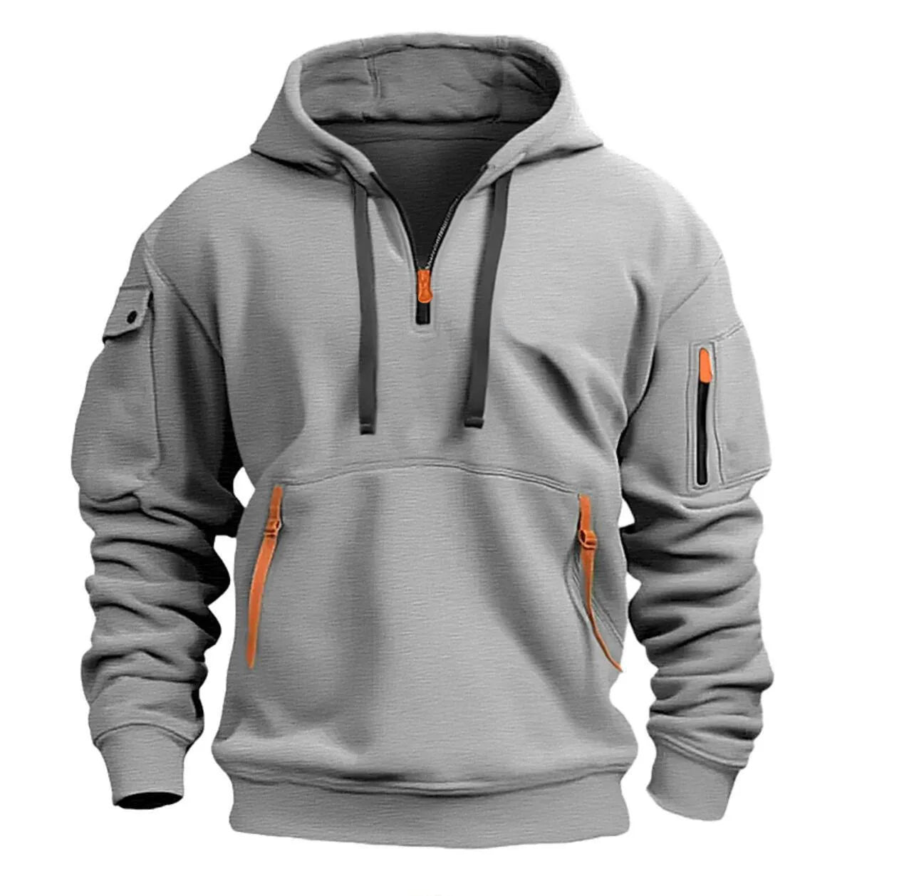 Unisex Hoodie Fleece Multi-Pocket Zipper, Casual Loose Fit Sweatshirt.