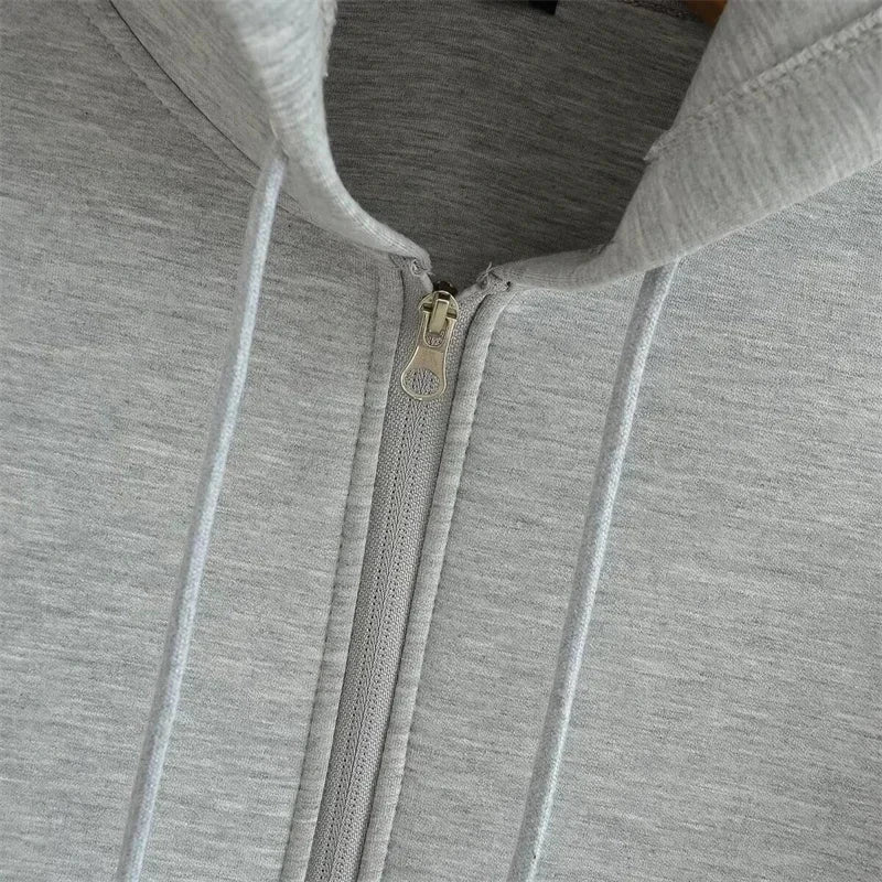 Winter New Women's Zipper Hoodie High Street Unisex style Double Pockets Oversize Loose Sweatshirts Outerwear Top