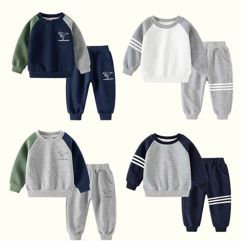 Trendy Kids Tracksuit Set Color Patchwork Casual 2-Piece Outfit for Bo