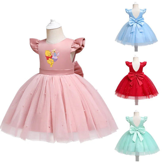 Winnie the Pooh Summer Girls Lace Dresses Tulle Tutu Princess Dresses Wedding Gown Party Wear Clothes Sleeveless Backless - KK Store